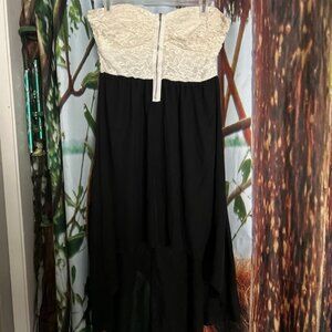 Black and White lace strapless high low dress